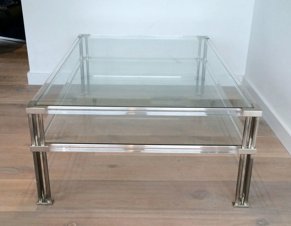 Grande Table Basse en Chrome et Plexiglass