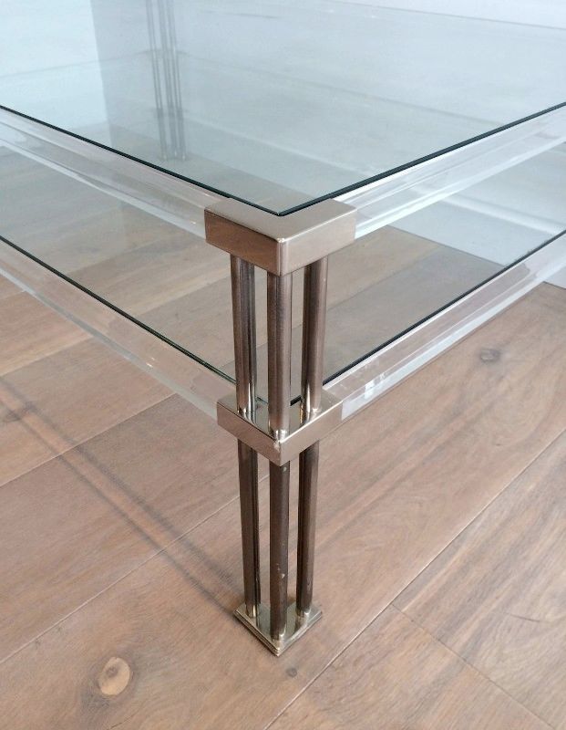 Grande Table Basse en Chrome et Plexiglass