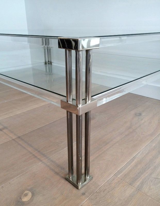 Grande Table Basse en Chrome et Plexiglass