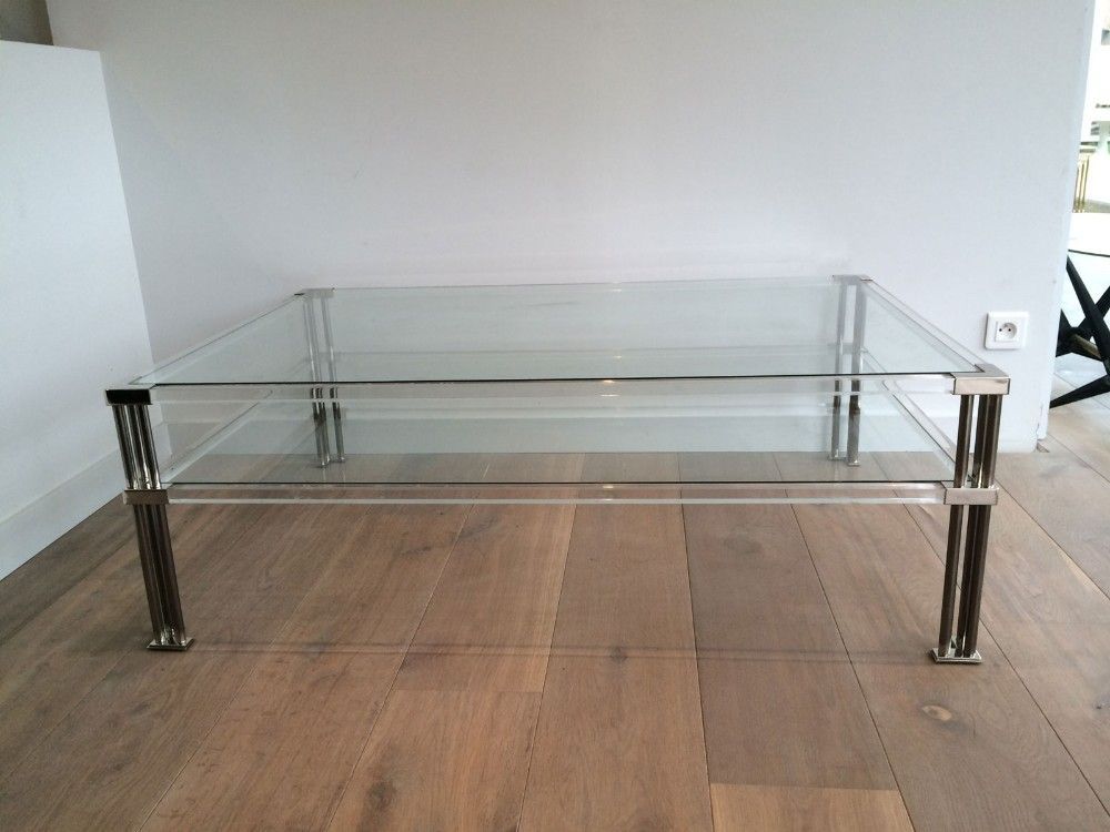 Grande Table Basse en Chrome et Plexiglass