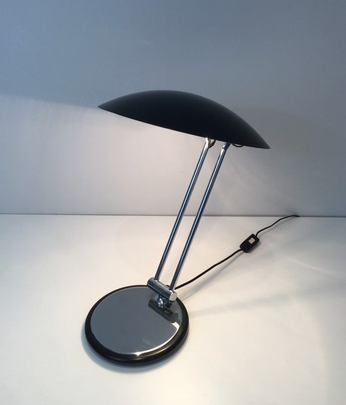 Lampe de Bureau Design Pivotante en Chrome et Métal Laqué Noir