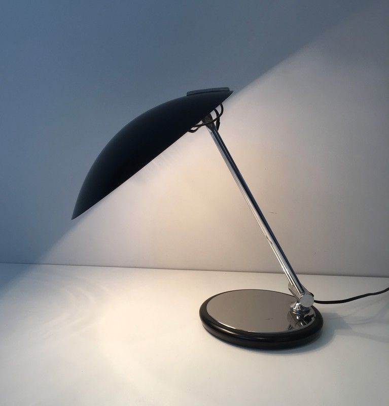 Lampe de Bureau Design Pivotante en Chrome et Métal Laqué Noir