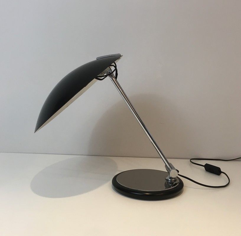 Lampe de Bureau Design Pivotante en Chrome et Métal Laqué Noir