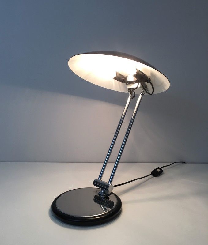 Lampe de Bureau Design Pivotante en Chrome et Métal Laqué Noir