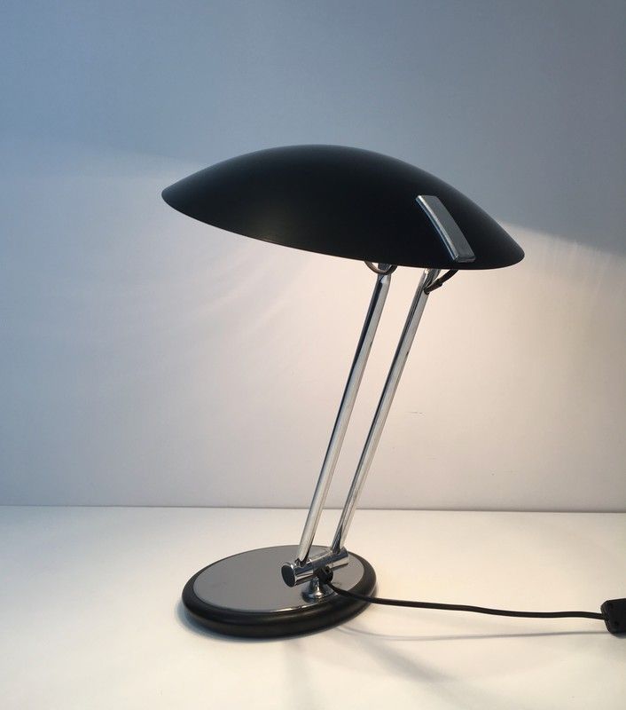 Lampe de Bureau Design Pivotante en Chrome et Métal Laqué Noir