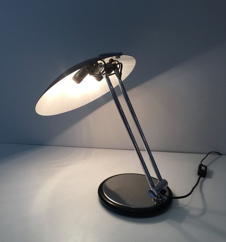 Lampe de Bureau Design Pivotante en Chrome et Métal Laqué Noir