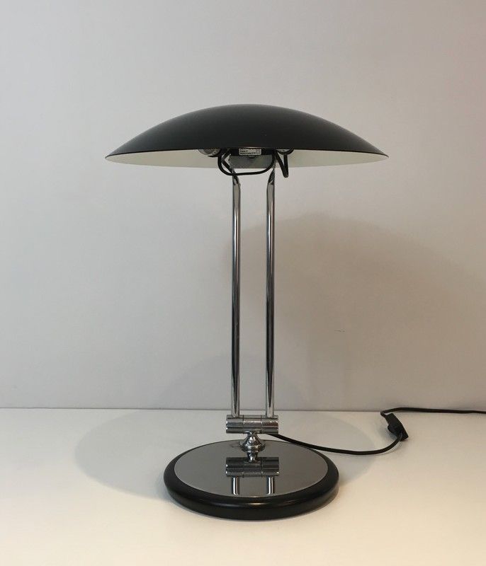 Lampe de Bureau Design Pivotante en Chrome et Métal Laqué Noir