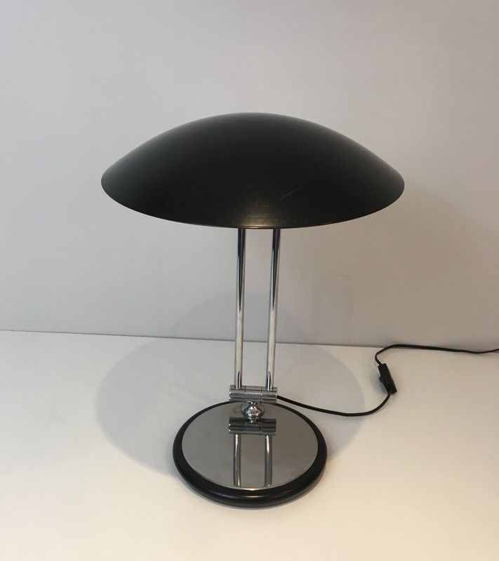 Lampe de Bureau Design Pivotante en Chrome et Métal Laqué Noir