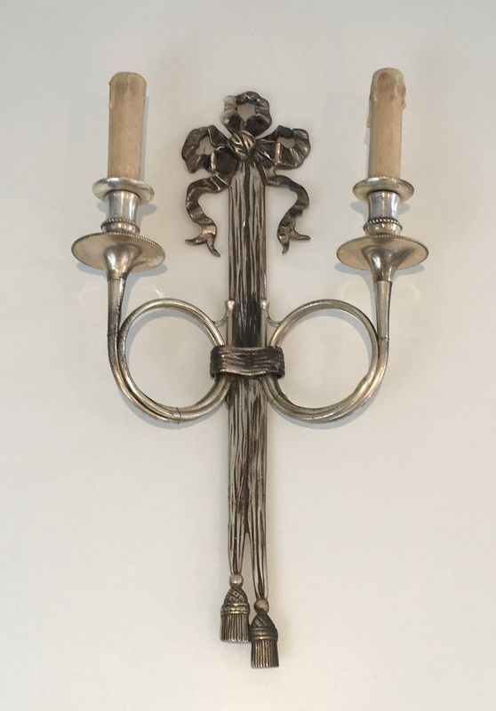 Paire d'Appliques en Bronze Argentées. Maison Baguès