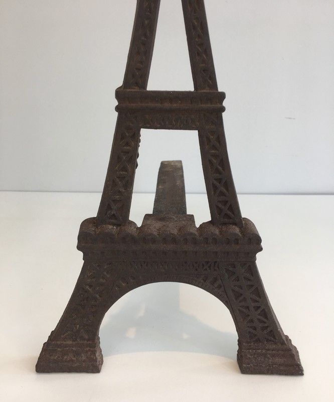 Rare Paire de Chenets Tour Eiffel en Fonte