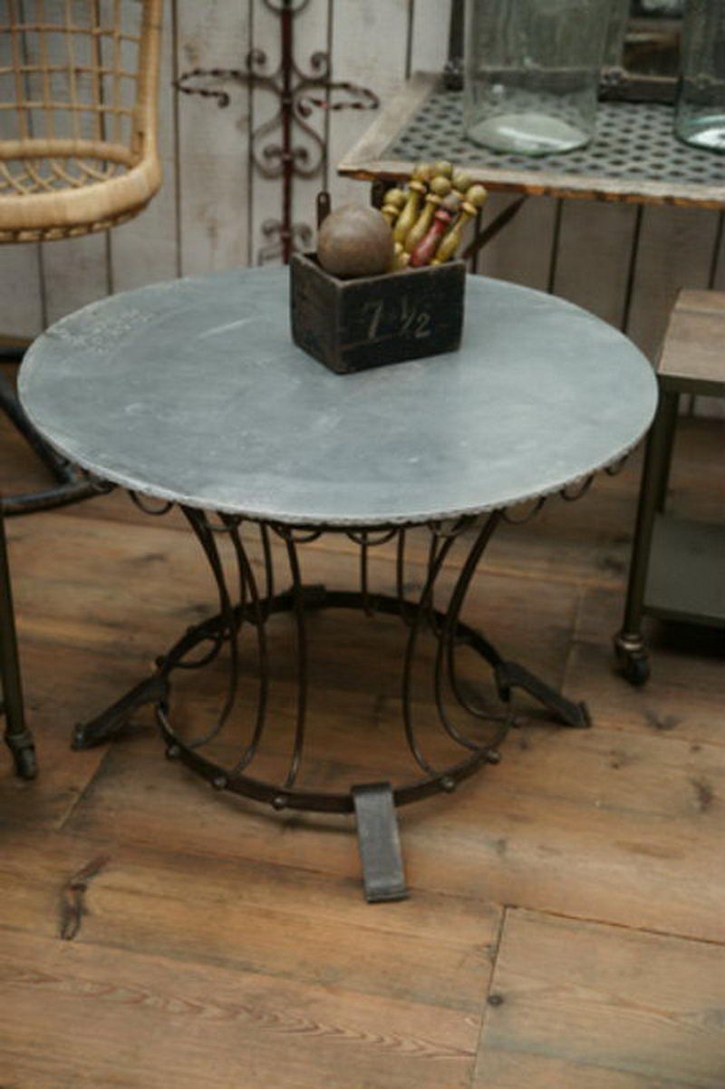 Table Basse en Fer Forgé et Plateau de Zinc