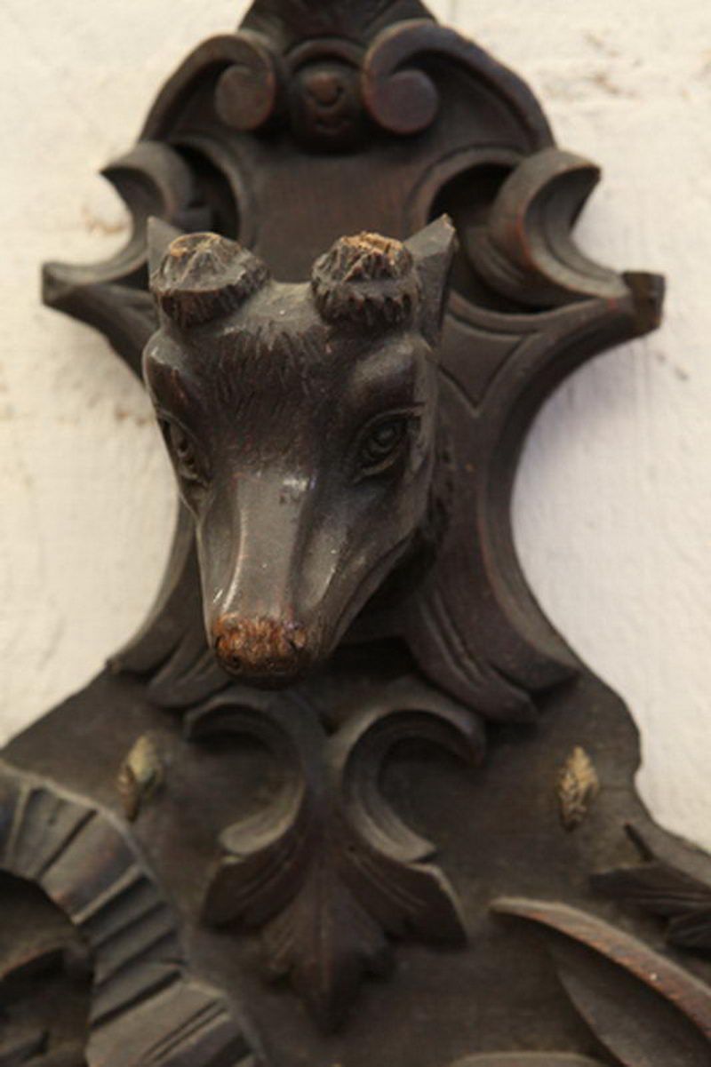 Black forest carved wood coat hanger