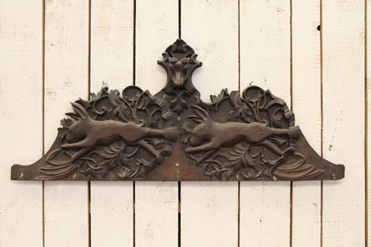 Black forest carved wood coat hanger