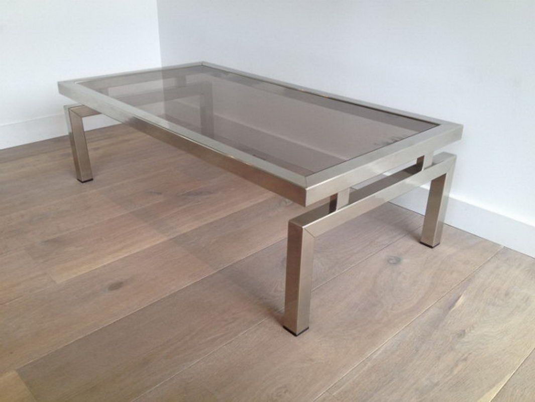 Table Basse Chromée à Plateau de Verre Fumé