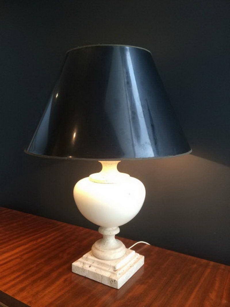 Lampe en Céramique sur Socle en Travertin