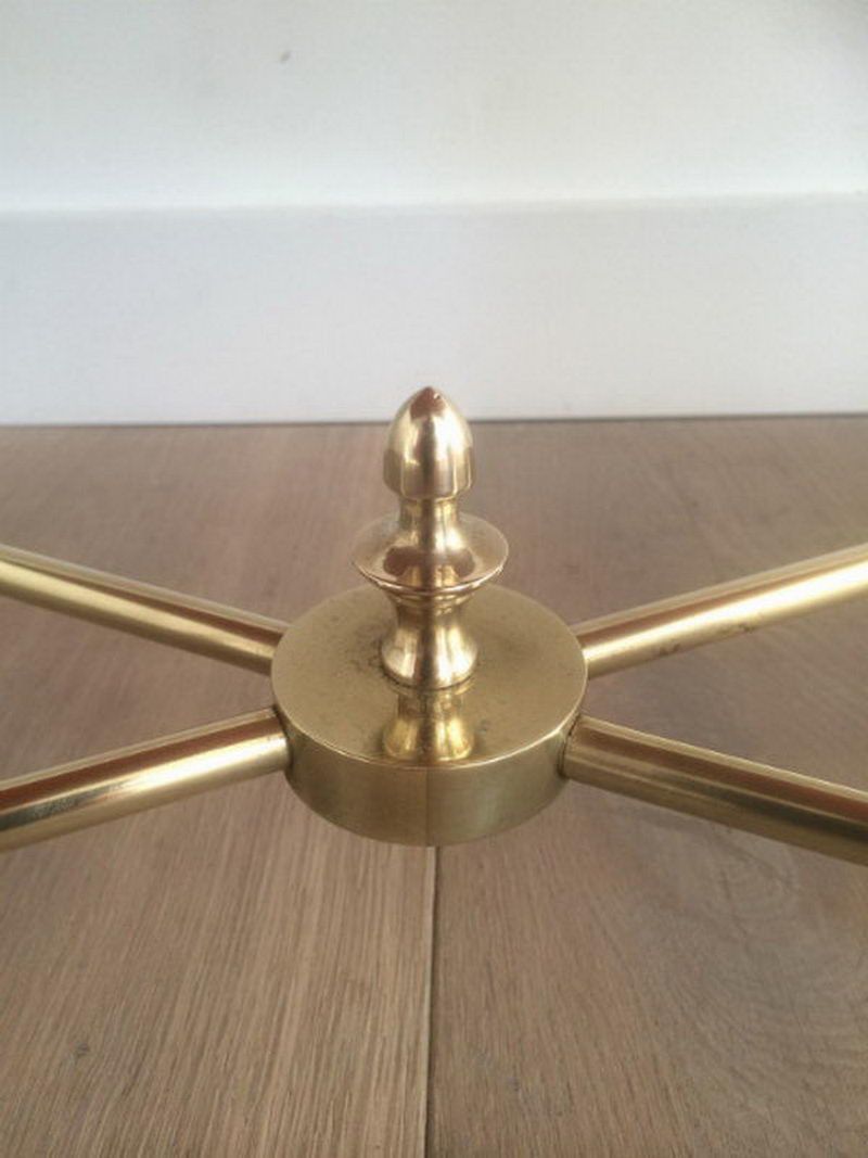 Table basse en laiton à plateau de miroir bleuté
