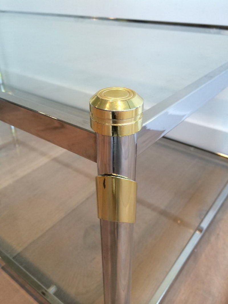 Table Basse Chrome et Métal Doré