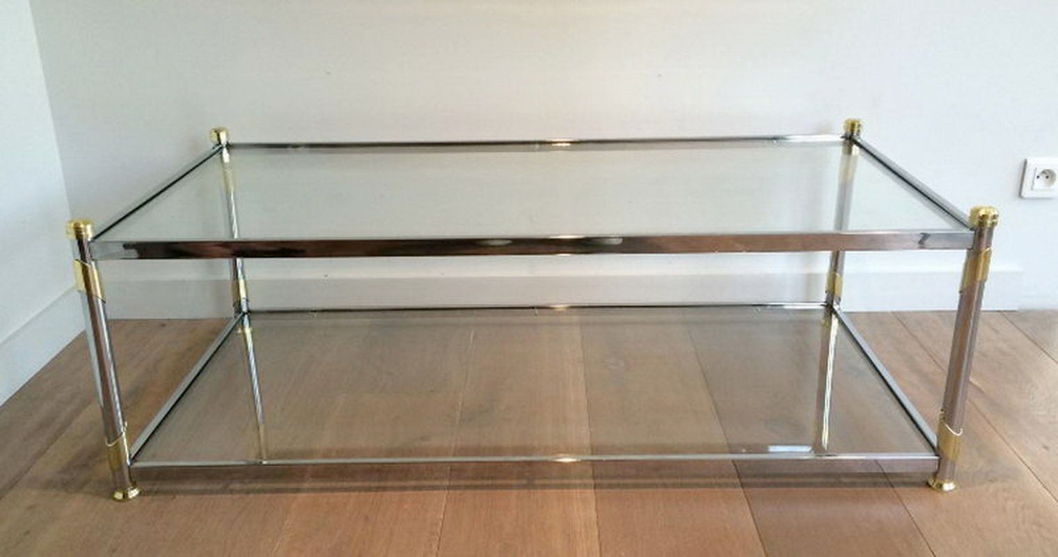 Table Basse Chrome et Métal Doré