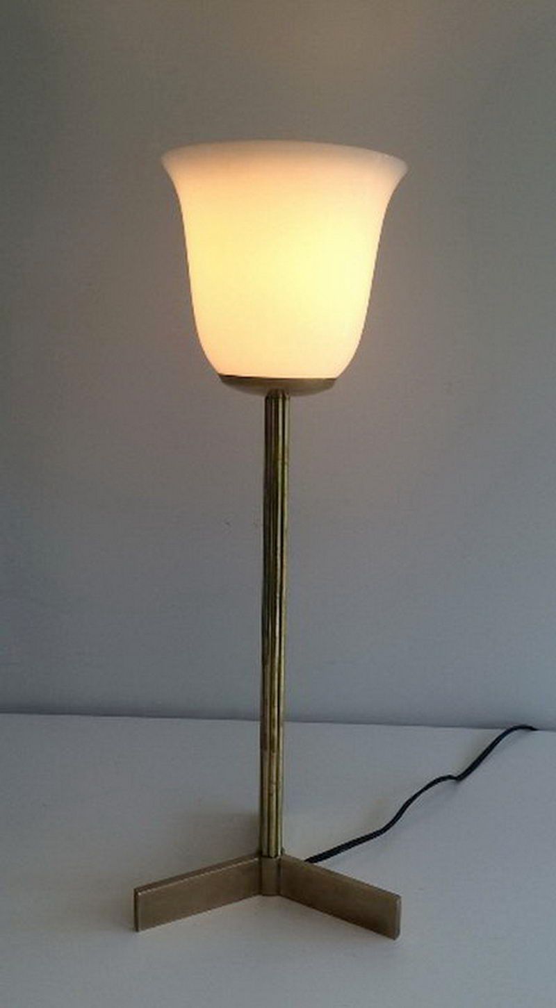 Lampe en Laiton et Opaline