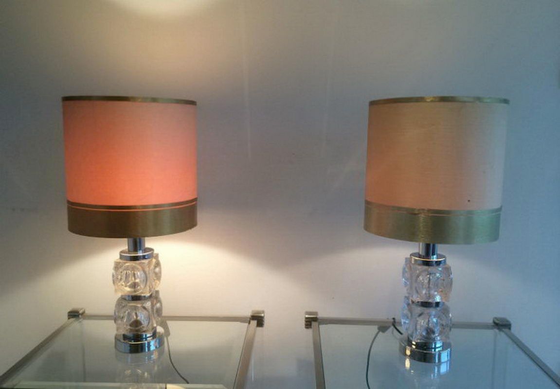 Paire de Lampes en Verre et Chrome. Vers 1970
