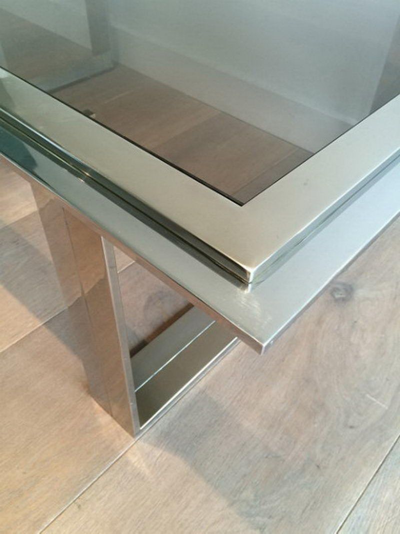 Table Basse Design Chrome et Laiton. Attribué à Willy Rizzo