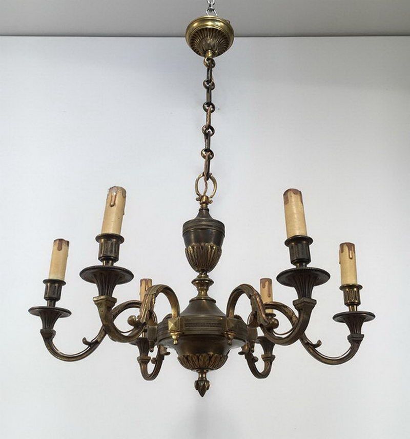 Lustre en Bronze de Style Louis XVI