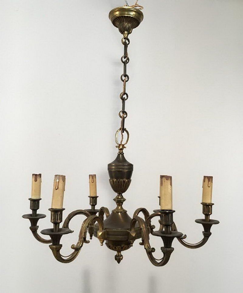 Lustre en Bronze de Style Louis XVI