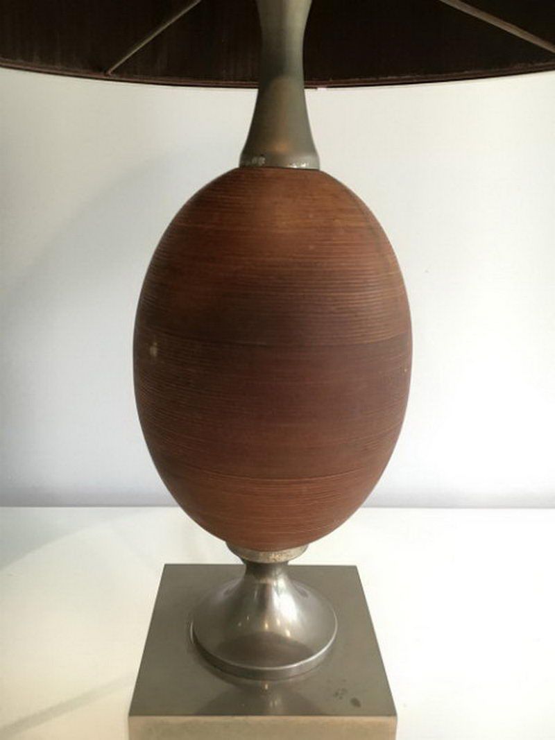 Lampe Oeuf en Bois et Acier Brossé