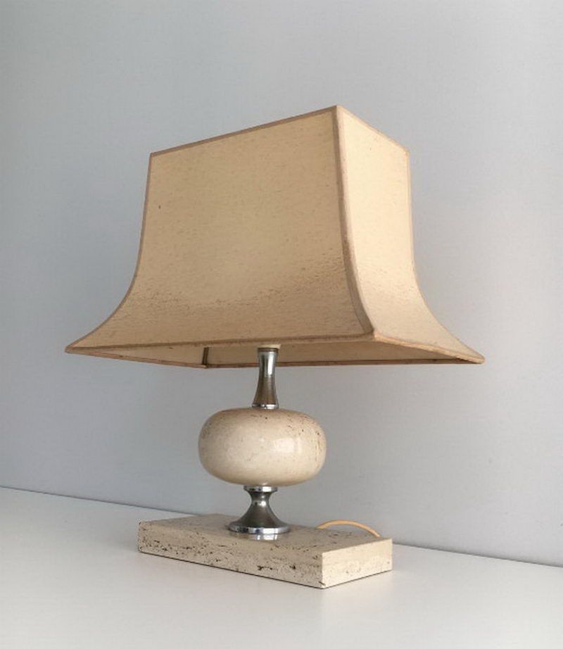 Lampe de Table en Travertin. Philippe Barbier