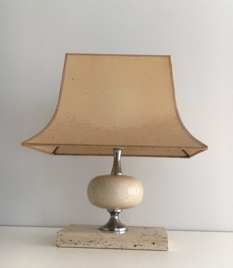 Lampe de Table en Travertin. Philippe Barbier