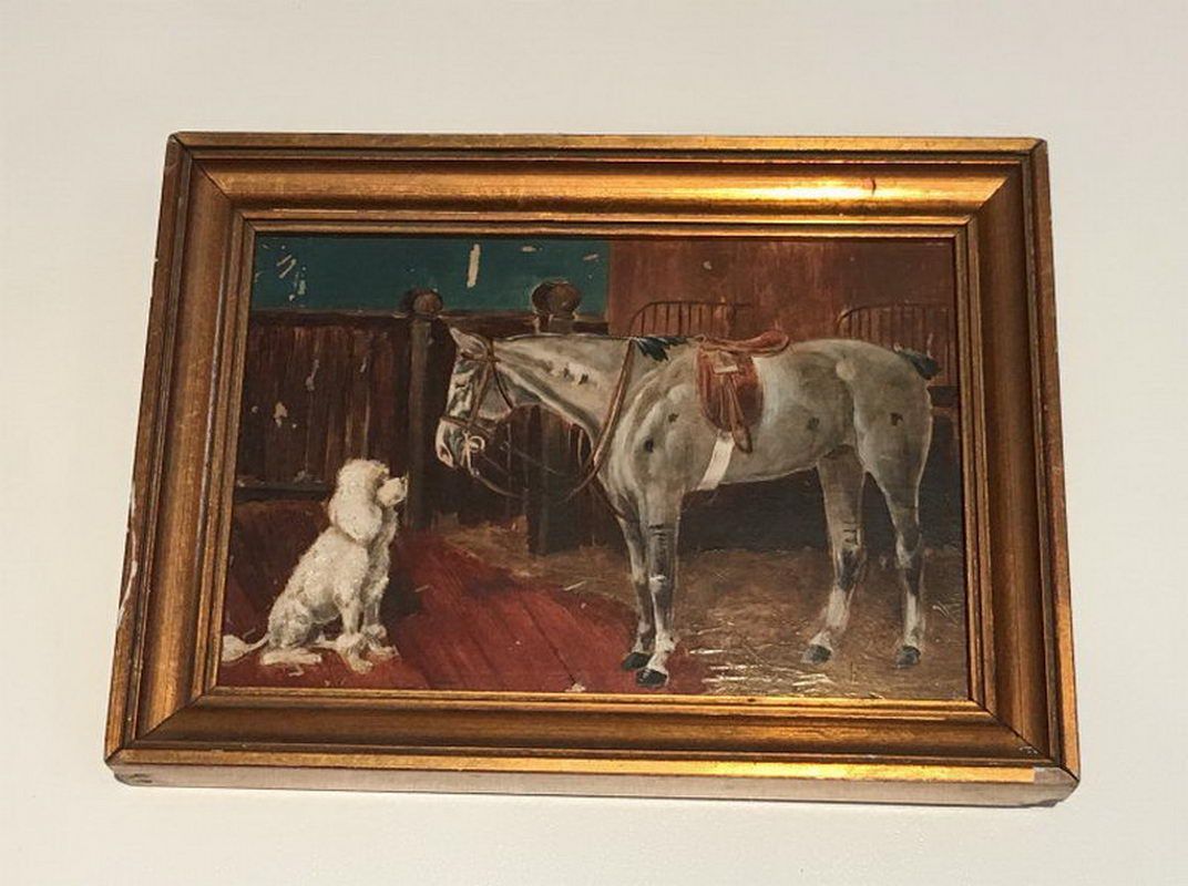 Pendant de Peintures représentant un Cheval et un Chien