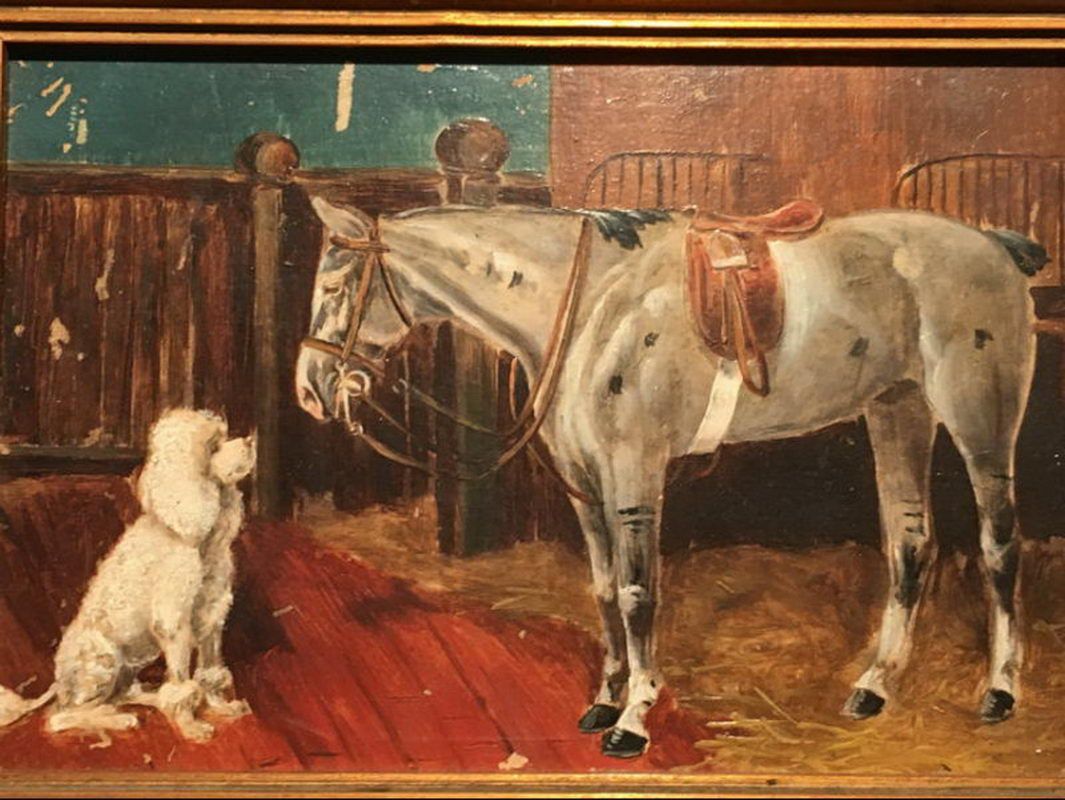 Pendant de Peintures représentant un Cheval et un Chien