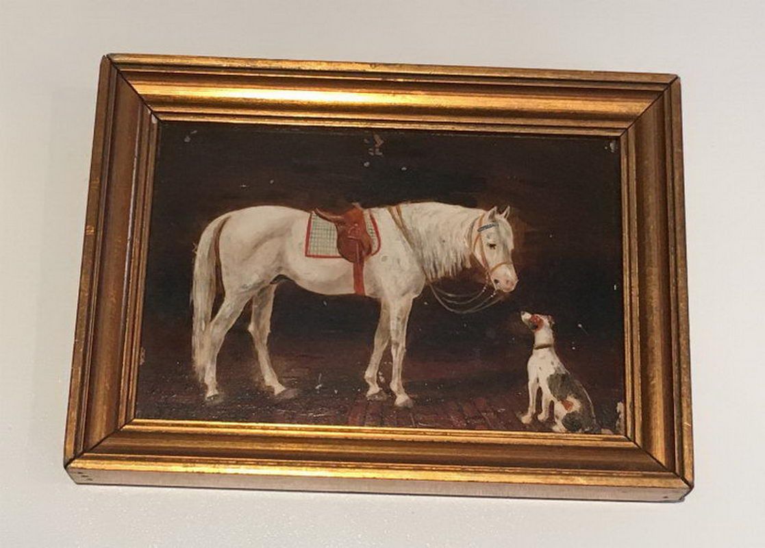 Pendant de Peintures représentant un Cheval et un Chien