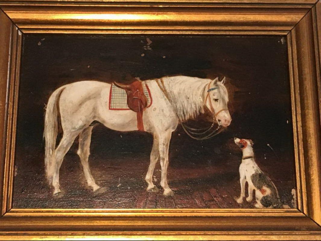 Pendant de Peintures représentant un Cheval et un Chien
