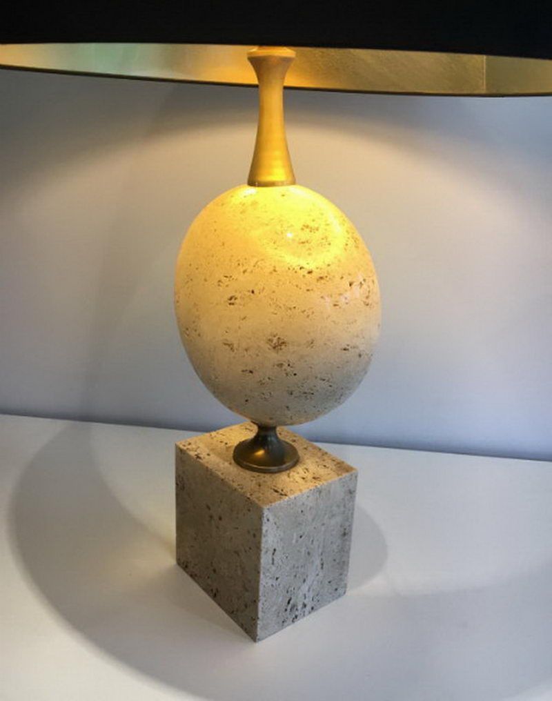 Grande Lampe en Travertin. Philippe Barbier