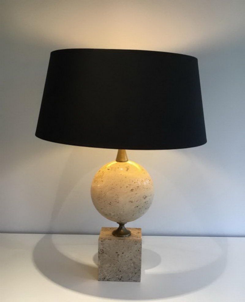 Grande Lampe en Travertin. Philippe Barbier