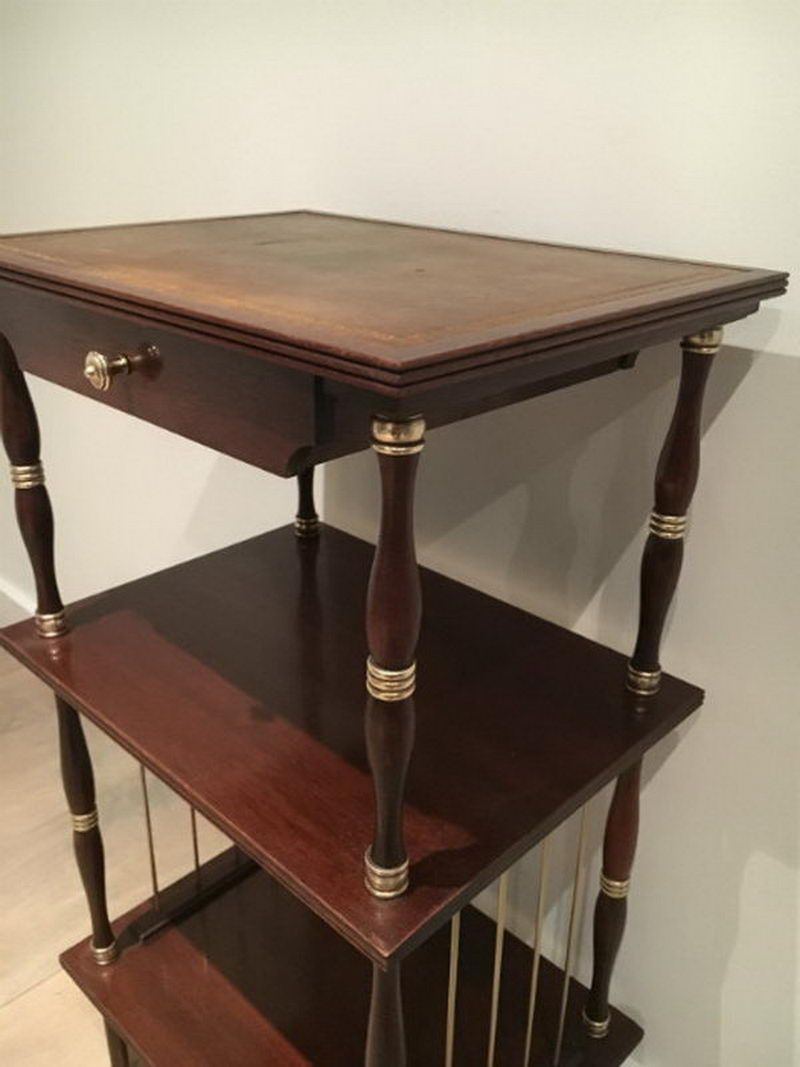 Petite Table en Acajou, Cuir et Laiton