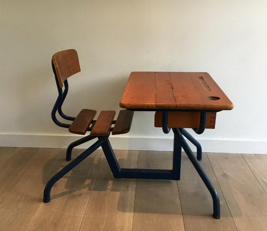 Petit Bureau d'Enfant en Bois et Métal