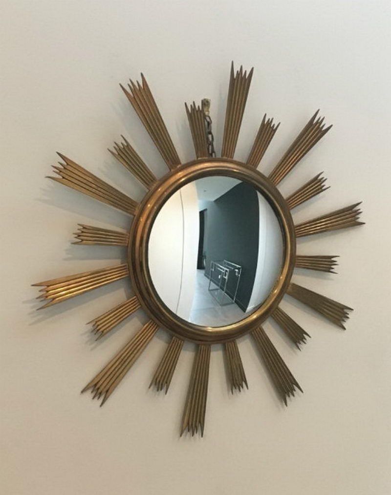 Rare Miroir Soleil en Laiton Doré