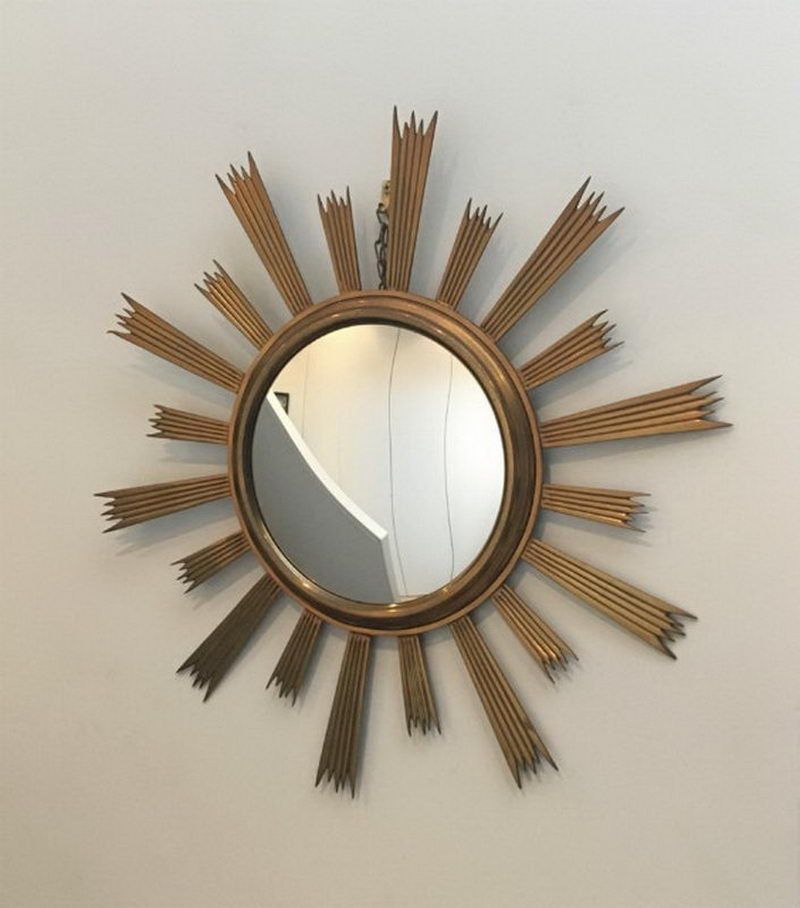 Rare Miroir Soleil en Laiton Doré