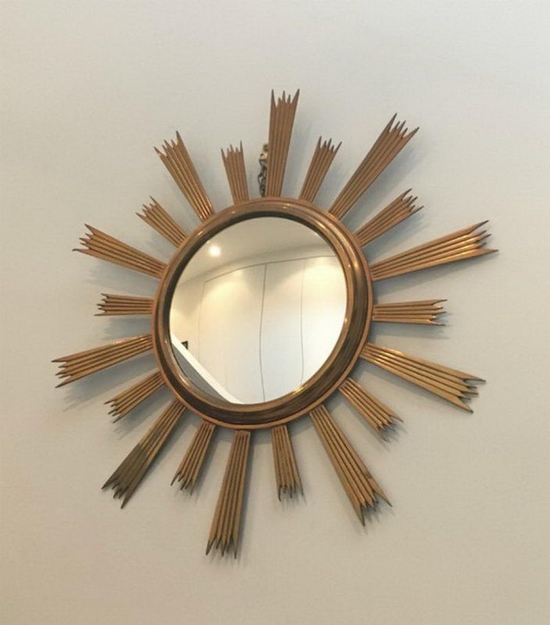 Rare Miroir Soleil en Laiton Doré