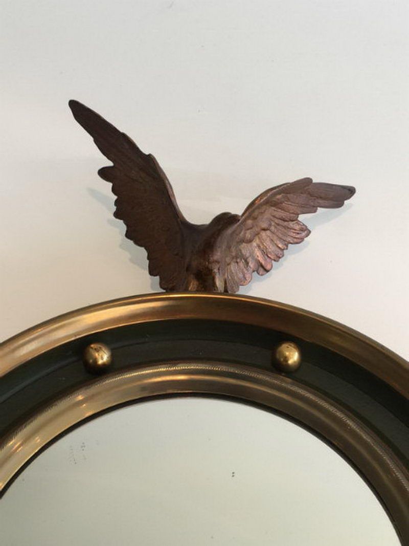 Petit Miroir Rond de Style Empire en Laiton et Bronze