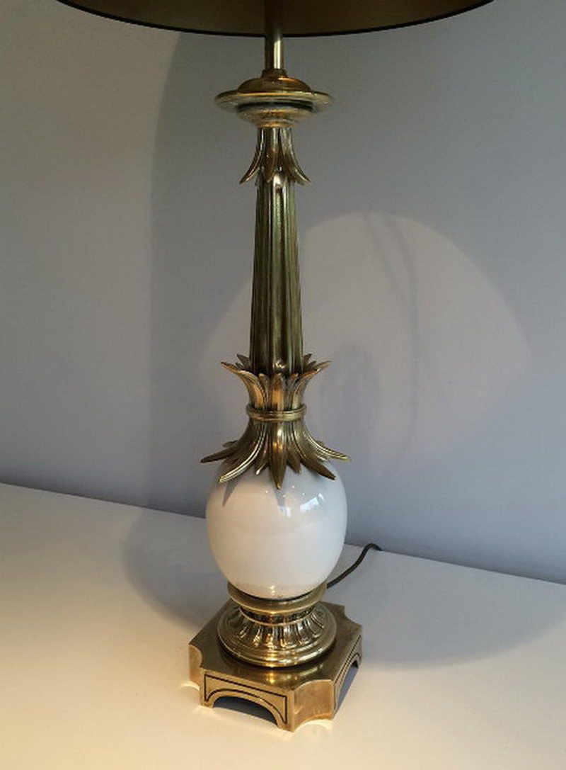 Grande Lampe en Céramique et Bronze dans le Goût de la Maison Charles