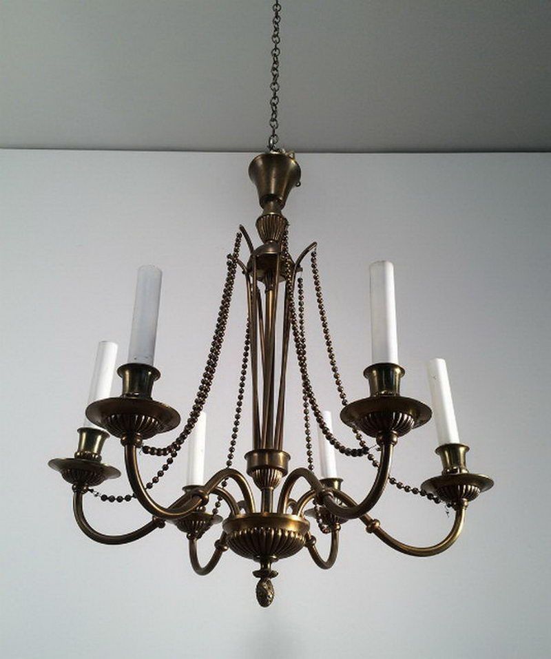 Lustre Néoclassique en Bronze et Laiton