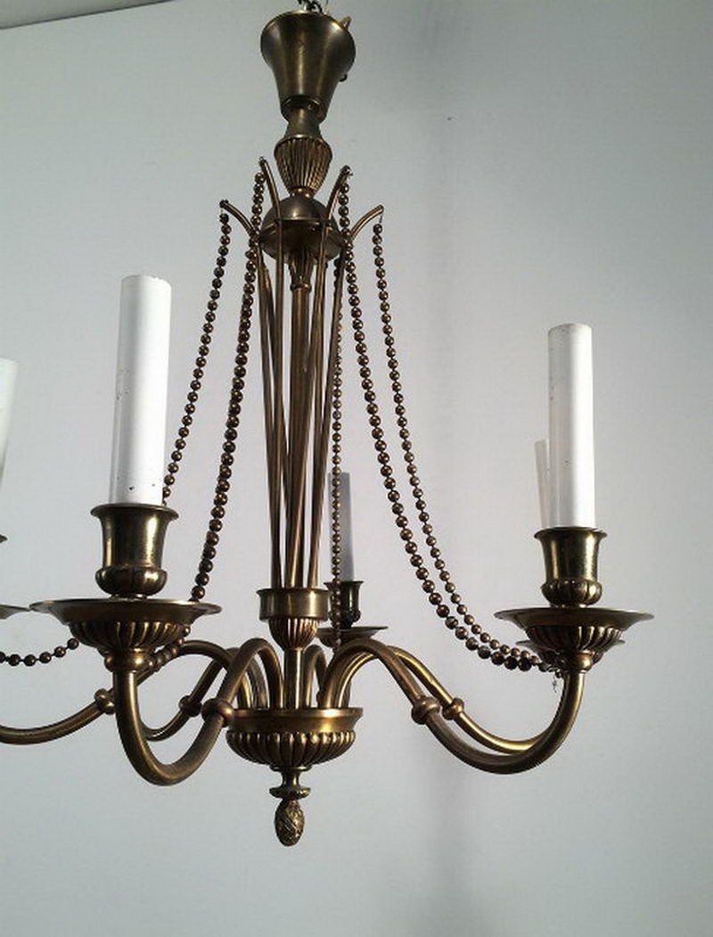 Lustre Néoclassique en Bronze et Laiton