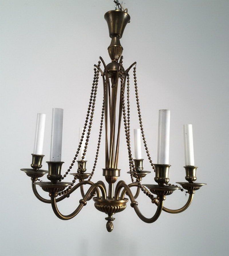 Lustre Néoclassique en Bronze et Laiton