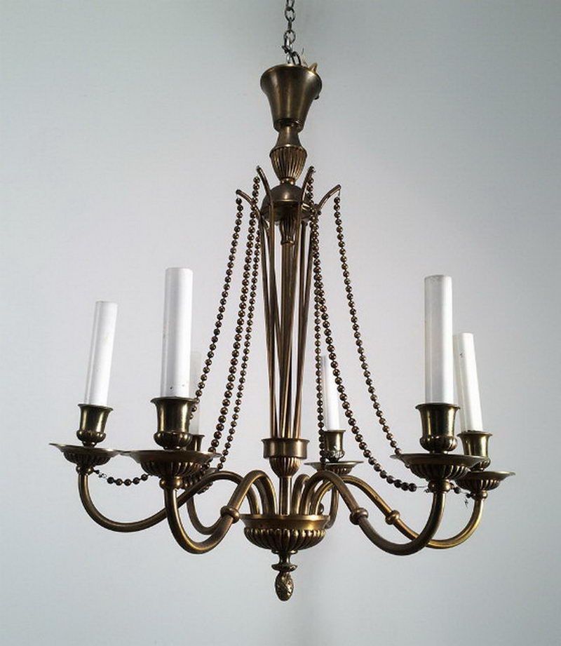 Lustre Néoclassique en Bronze et Laiton