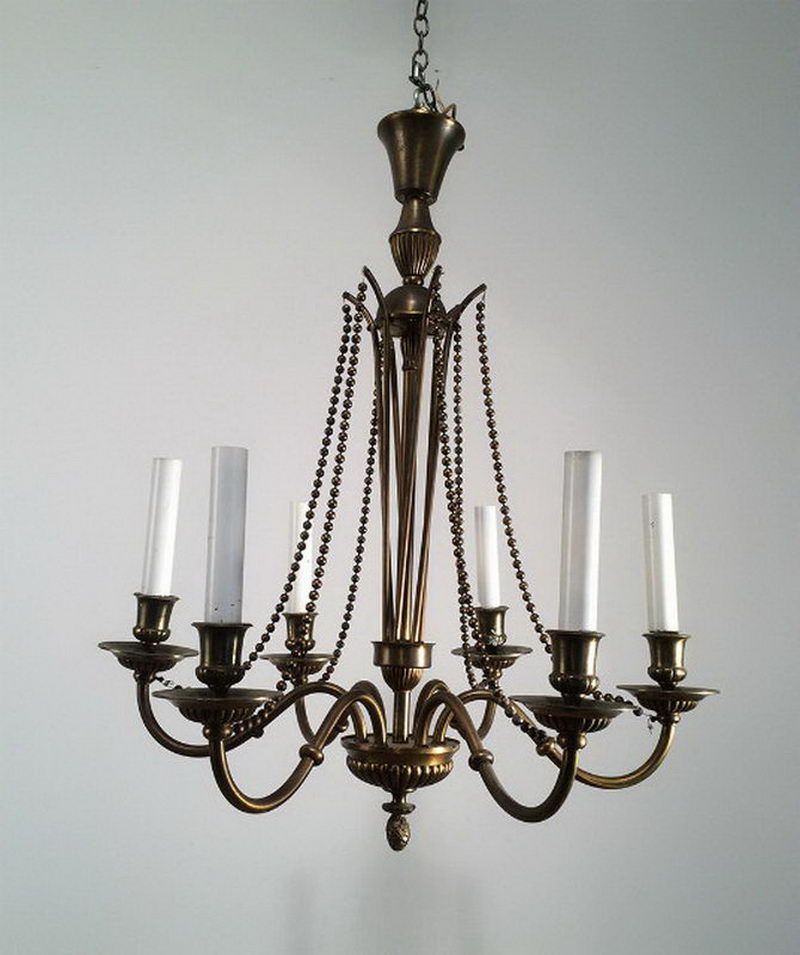 Lustre Néoclassique en Bronze et Laiton