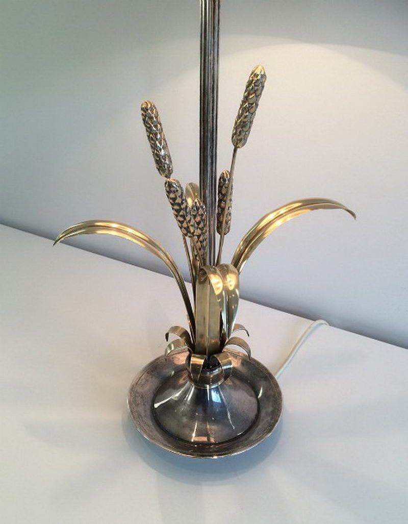 Lampe en Métal Argenté et Laiton aux Epis de Blé