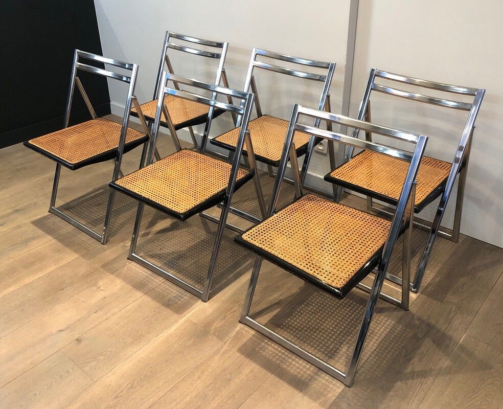 Suite de 6 Chaises Pliantes dans le Goût de Marcel Breuer